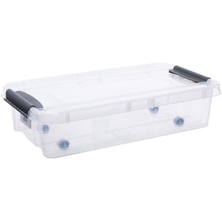 Plast Team Pro Box Aufbewahrungsbox mit Deckel und QR-Code Stapelbar Transparent (31L Unterbettbox)