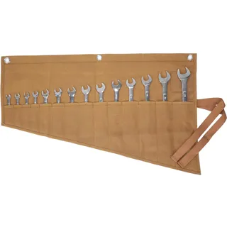 Gewachstes Segeltuch, Rolltasche für Schraubenschlüssel und Werkzeug, 14 Taschen, langlebig, Metrisch oder SAE, Khaki