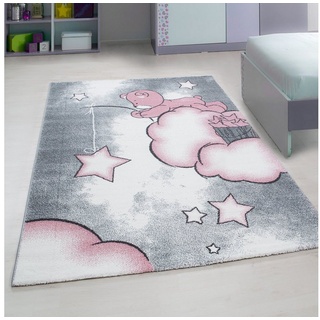 Kinderteppich Teddybärteppich Kinderzimmer Flachflorteppich Kurzflorteppich Sterne, Miovani rosa 120 cm x 170 cm