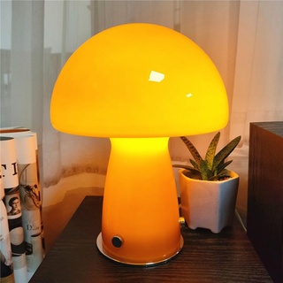 LED Tischlampe Glas Mushroom Lampe Orange Tischleuchte Touch Dimmbar 3 Modi 3000K/4000K/6000K Nachttischlampe mit Kabel Pilz Lampe Wohnzimmer Deko Lampe Pilzform Nachtlicht Schreibtischlampe für BüRo