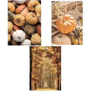 SWECOMZE 3er Premium Poster Set - Herbstlicher Wald Kürbis, Wandposter Posterset,Ohne Rahmen Stilvolle Wand Deko Bild für Schlafzimmer und Wohnzimmer (C,30 x 40 cm)