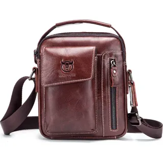 BULLCAPTAIN Herren Sling Bag Tasche Leder, Echtes Leder Schultertasche Hochformat Umhängetasche zum Wandern, Radfahren, Reisen, Freizeit Dunkelbraun