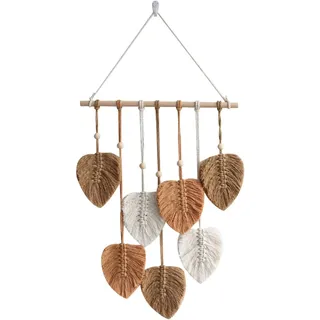 Makramee Wandbehang Wandteppich Boho Deko, Tapisserie Wanddeko Boho Handgemacht, Wandteppich Boho mit Holzperlen und Blätter, 40 × 80 cm für Wohnzimmer,Schlafzimmer, Hochzeit Dekor Geschenke (khaki)
