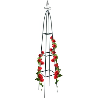 Relaxdays Rankturm Metall spitz 190 cm, Rankhilfe für Kletterpflanzen und Rosen, freistehende Ranksäule für Garten, grün, 35 x 35 x 192 cm