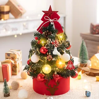 Kleiner Weihnachtsbaum Mit Beleuchtung, 45cm KüNstlicher Weihnachtsbaum Klein, Batteriebetrieben Mini Tisch Weihnachtsbaum Mit Led FüR Schreibtisch Schlafzimmer BüRo Esszimmertisch Dekoration (Rot)