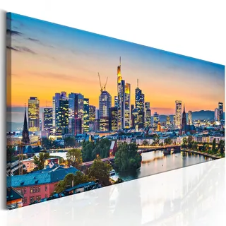 murando - Leinwand Bilder Frankfurt 150x50 cm Vlies Leinwandbild 1 tlg Kunstdruck modern Wandbilder Groß XXL Wanddekoration Wand Bild Wandbild Panoramabild - Stadt Frankfurt Panorama d-B-0164-b-a