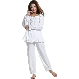 Sawekin Elegant Damen Schlafanzüge Set Pyjama Set Baumwolle Zweiteilige Nachtwäsche Schlafanzug Lang Nachtwäsche Sleepwear Pyjamas Hausanzug - L