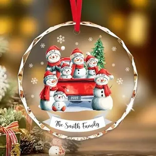 Personalisierte Weihnachtskugel mit Namen - Familie von 2,3,4,5,6,7,8 Schneemann, Roter Lastwagen, Geschenk aus Glas, Christbaumkugeln Personalisiert