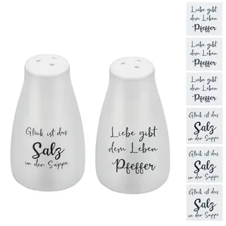 Salz und Pfefferstreuer Lustig Hochzeitsgeschenk Set mit 6 Salz und Pfeffer Aufkleber,Salzstreuer Klein Gewürzflaschen Hochzeitsgeschenke für Brautpaar, Einweihung für Küche,Unterwegs,Wohnmobil,BBQ