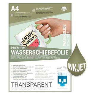 Skullpaper Transferpapier Inkjet Transparent, A4, Wasserschiebefolie, bestempelbar, 8 Blatt