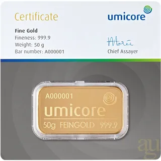 50 Gramm Goldbarren Umicore