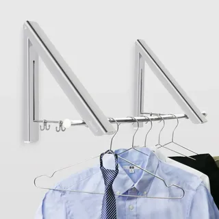 Becko klappbar Aluminum Kleiderhaken Kleiderständer Garderobenhaken Wandhaken aus Geeignet für Wohnzimmer, Bad, Schlafzimmer, Büro praktisch platzsparend 40 × 28 × 32.5cm (2 pcs mit Metallstange)