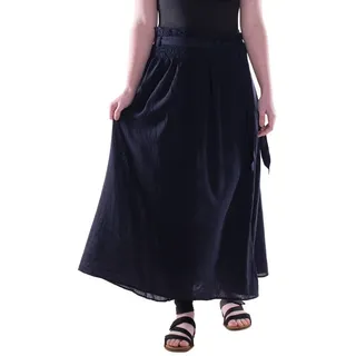Vishes Maxirock Damen Maxi-Rock Baumwolle Boho elastischer Bund mit Kordel-Zug Alternative Bekleidung, Ethno, Hippie, Retro Style schwarz