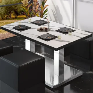 GGM Möbel Bistro Loungetisch 130 x 80 x 41 cm Weiß Marmor/Edelstahl