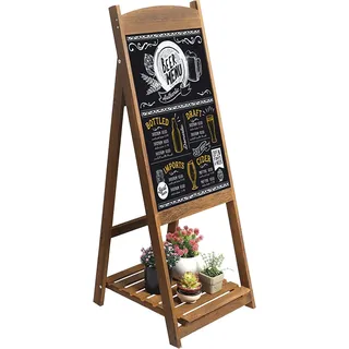 Unho Kundenstopper Holz Aufsteller Kreidetafel Werbetafel magnetische Werbeaufsteller Gehwegaufsteller mit Blumenregal für Kaffee Bar Restaurant Hotel Buchhandlung- Braun