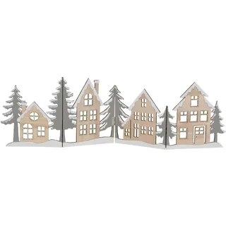 Spetebo Deko Häuserzeile aus Holz klappbar 60 x 16 cm - grau und Gold - Weihnachtsstadt Silhouette zur Tischdekoration - Weihnachtsdeko Tischdeko für Weihnachten Weihnachtsstadt Skyline