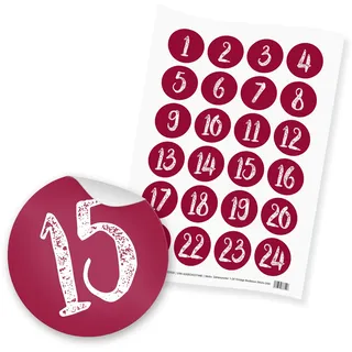 itenga 24x Sticker Zahlen Adventskalender Geschenke Aufkleber Motiv Z49 Vintage - Ziffern von 1 bis 24 Bordeaux