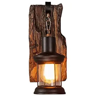 JIAODIE Antik Vintage Industrielle Style Holz Wandleuchte Rustikal Holz Wohnzimmer Wandlampe Metall Glas E27-Fassung Wandbeleuchtung Nachttisch Wandlampe Für Restaurant, Gang,Korridor,Bar,Cafe,1*E27