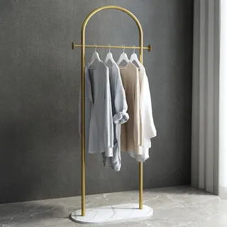 BUZUEY Kleine Kleiderstange, goldfarbener Kleiderständer mit Marmorsockel, robuste Garderobenstange, freistehend für Schlafzimmer, moderne Kleiderstangen für Kleidung, zum Aufhängen von Jacken