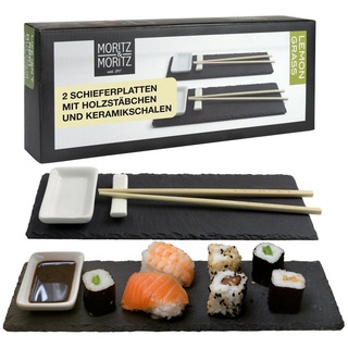 Moritz & Moritz Servierplatte Servierplatte - Schieferset Lemon Grass, Schiefer, Keramik, Bambus, (Lemongras, 10-tlg), Schiefer Suhsi Set - Sushi Geschirr schwarz