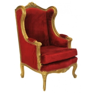 Casa Padrino Barock Lounge Thron Sessel Bordeaux Rot / Gold - Ohren Sessel - Ohrensessel Tron Stuhl