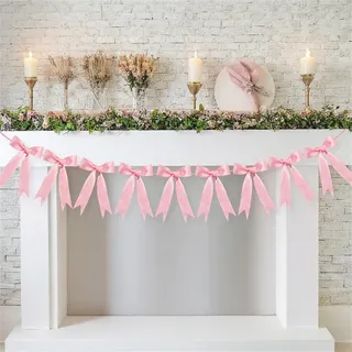 Schleifen Girlande Rosa, 1 Stück Schleife Geburtstag Banner, Party Deko Rosa Schleifen, Schleifendekorationen für Mädchen und Frauen, Babyparty, Geburtstagsfeier, Junggesellenabschied