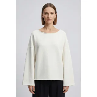 Sweatshirt BOSS ORANGE "Enely Premium Damenmode", Damen, Gr. L (40), open weiß 118, Sweatware, Obermaterial: 85% Baumwolle, 13% Polyamid, 2% Elasthan, unifarben, relaxed fit normal, Rundhals, weit offene Kante, Sweatshirts Sweatshirt, Loose Fit, Baumwoll-Mix
