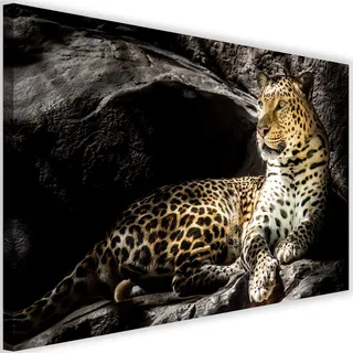 Leinwandbild XXL Leopard Wandbild Kunst Tier Natur Schwarz 120x80 cm