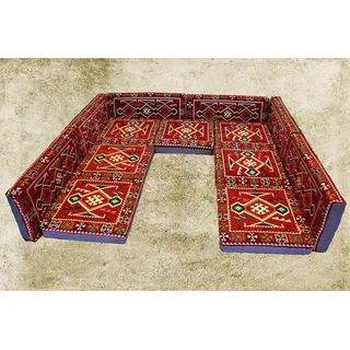 CaddeBuy Sofa Sark Kösesi, Orientalische Sitzecke, Sedir, Osmanlische Sitz, Kelim, 13 Teile rot