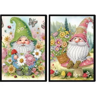 DCIDBEI 2 Pack Diamond Painting Notizbuch Zweg A5 Blanko Zwerg Tagebuch | Diamant Malerei Skizzenbuch Gartenzwerg Diamond Painting Übenheft Notizheft 50 Blätter Schreibblock Büro