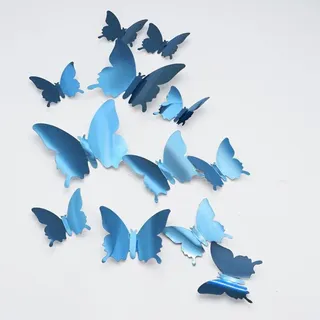 (blau) 24 Schmetterlings-wandaufkleber, Abnehmbare Schmetterlingsdekoration, Schmetterlings-wandaufkleber, Wanddeko Für Zuhause, Kinderzimmer, Hochzeitsdekoration, Zimmer, 3d-schmetterlingsspiegel