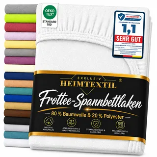 EXKLUSIV HEIMTEXTIL Frottee Spannbettlaken Premium 90-100 x 200 cm Weiß | 80 % Baumwolle und 20 % Polyester - 180 g/m2 - Oeko-Tex Zertifiziert - Steghöhe 30 cm - geeignet für Matratzenhöhe 25 - 30 cm