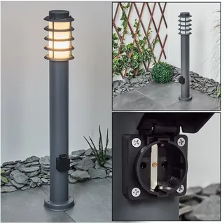 hofstein Pollerleuchte »Virco« Sockelleuchte aus Metall/Kunststoff in Anthrazit/Weiß, ohne Leuchtmittel, Gartenlampe m. E27, IP44 mit Steckdose weiß