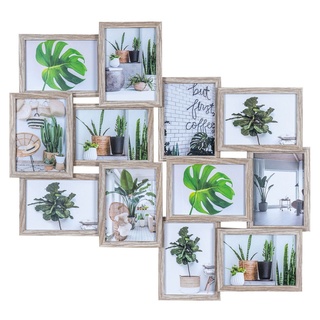 Levandeo® Bilderrahmen Collage, Bilderrahmen 70x65cm Collage 12 Fotos 13x18 Eiche gekälkt MDF Holz