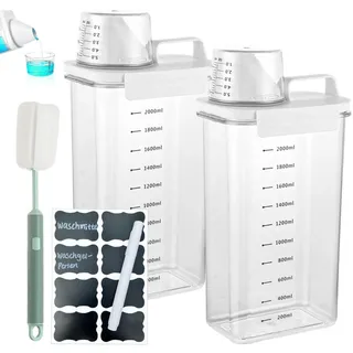 Waschmittelbox Waschmittelspender Waschmittelbehälter - 2300 ml - 2 Stück - Transparent - Mit Messbecher