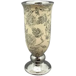 Exner GmbH Garten- & Wohnaccessoires Dekovase Vase Tisch Pokal Beige Silber Rosen Keramik Barockstil Antik 25 cm (1 St), Barockstil beige|silberfarben
