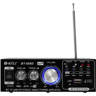HiFi-Verstärker, Mini Bluetooth Stereo Audio Verstärker Receiver, 60W Mini Amp 2 Kanal, USB-Flash-Disk, Bluetooth, MP3 und SD, Fernbedienung 4-5m, für Hause, Cafés