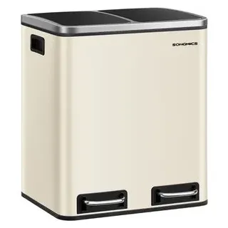 Songmics Mülleimer LTB30A02, sandbeige, aus Metall, 2 x 15 Liter,