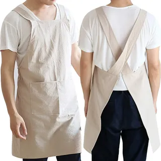 Baumwolle Leinen Schürze Mit Taschen Für Männer Japanisch-Koreanischer Stil Kittel Für Küche Kochen Backen Garten Malerei,Khaki