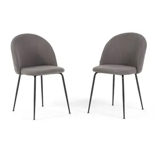 RATTATAN Set aus 2 Innenstühlen aus Cordsamt mit Metallbeinen, gepolstert, ideal für Küche, Esszimmer, Bar oder Restaurant – Sara – Mittelgrau/Dunkelgrau