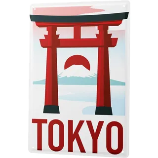 Blechschild Retro - Vintage Metall-Poster für das Wohnzimmer - Tokyo Japan Motiv - 20 x 30 cm
