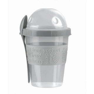 *Alpina* Müslischale JOGHURTBECHER 500ml mit Löffel Deckel Müslibecher Joghurt 83 (Grau), Müsli to go Müslischale Becher Obst Becher grau