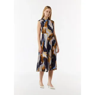 comma Midikleid Kleid Midi Satin-Kleid mit Stehkragen blau 46 EU