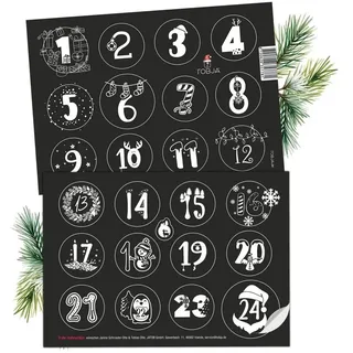 TOBJA befüllbarer Adventskalender Adventskalender Zahlen 1-24, einzigartige Adventsaufkleber, Aufkleber Advent Weihnachten. Sticker Nummern Zahlenaufkleber