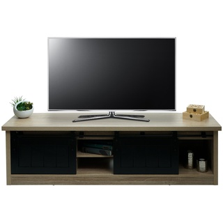 TV-Rack MCW-K75, Fernsehtisch TV-Board, Schiebetüren Staufächer, Holz-Optik Industrial Metall 43x150x40cm ~ naturfarben