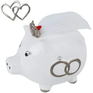 Sparschwein Piggy Wedding, witzige Spardose für Geldgeschenk zur Hochzeit oder Verlobung, 16 x 21 x 17,5 cm, Hochzeits-Deko zum Sammeln für Flitterwochen