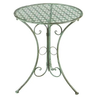 Kobolo Gartentisch Metall | Ø 60 cm| rund | Antique Green | runder Bistrotisch im Vintage- & Landhausstil | Stabiler Balkontisch für Garten, Terrasse, Eingangsbereich & Outdoor-Deko