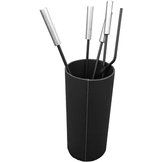 Kaminbesteck modern mit Zylinder aus Kunstleder schwarz von TermaTech