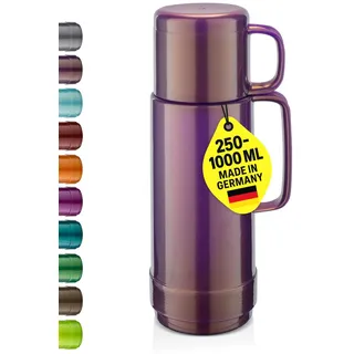 ROTPUNKT Isolierflasche 500ml mit integriertem Becher - Hochwertige Isolierkanne Made in Germany I Bis zu 24 h heiß & 36 h kalt (Andreas 80, Shiny Amethyst)