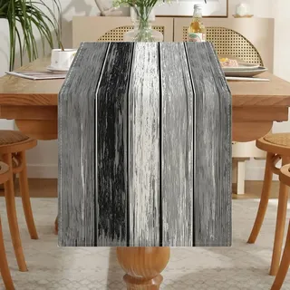 LOZULO Grau Tischläufer Vintage Läufer Tisch Landhausstil Leinen Deko Abwaschbar Table Runner Party Gestreift Tischdeko Outdoor Wetterfest 33x183 für Couchtisch